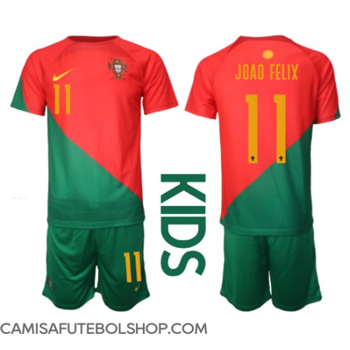 Camisa de time de futebol Portugal Joao Felix #11 Replicas 1º Equipamento Infantil Mundo 2022 Manga Curta (+ Calças curtas)